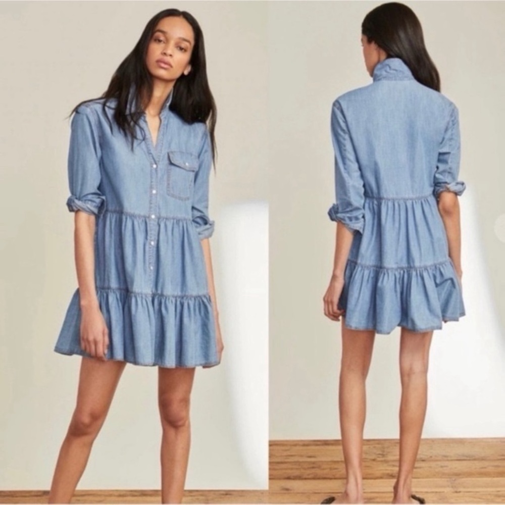 VERONICA BEARD Atari Chambray Tiered Dress Sz 8